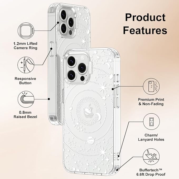 MOSNOVO Case for iPhone 13 Pro Max, [Buffertech 6.6ft Military-Grade Drop Protection] [Anti Peel Off Tech] Clear TPU Bumper Phone Case Cover Design - Galaxy