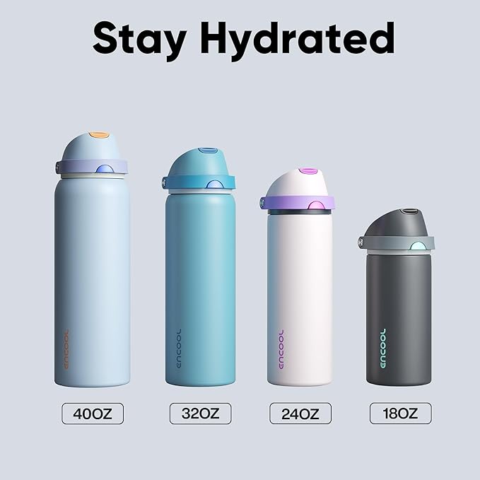 Insulated Water Bottle with Straw - Encool Stainless Steel Water Bottle with Push Button Lid, Leak-Proof & BPA-Free, Keeps Cold for 24 Hours for Sports, Travel, Gym (18 oz, Sapphire)