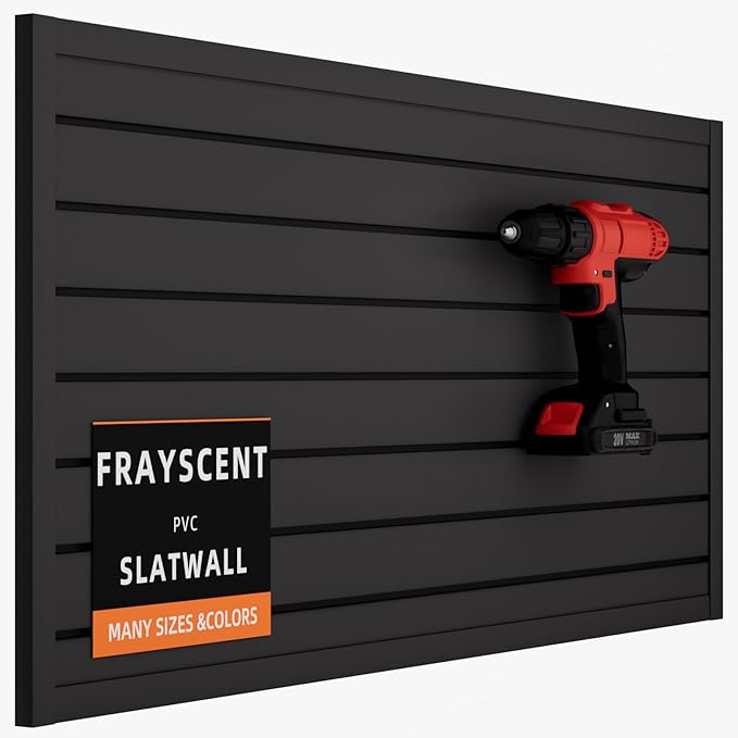 FRAYSCENT Slat Wall Paneling Garage Slat Wall Storage Systems Slatwall Panels Power Tool Organizer Wall Mount, PVC Garage Storage & Organization Products Slate Board (Black, 4ft x 2ft)