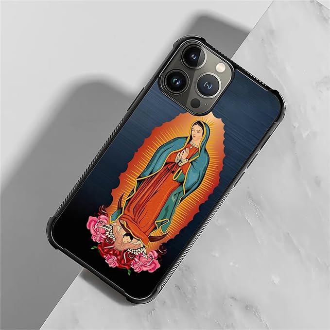 for iPhone 15 Pro Max Case, Red Virgen Guadalupe Pattern Graphic Design Girl Boy Soft Silicone Hard Acrylic Shock Protection for iPhone 15 Pro Max