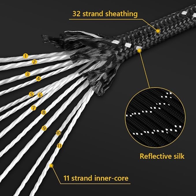 750Ib Reflective Paracord Rope,100' 200' 500' 1000', 4mm 11 Strand Parachute Spool Cord with Collecting Bag, para Cord Lanyard for Hammock, Camping