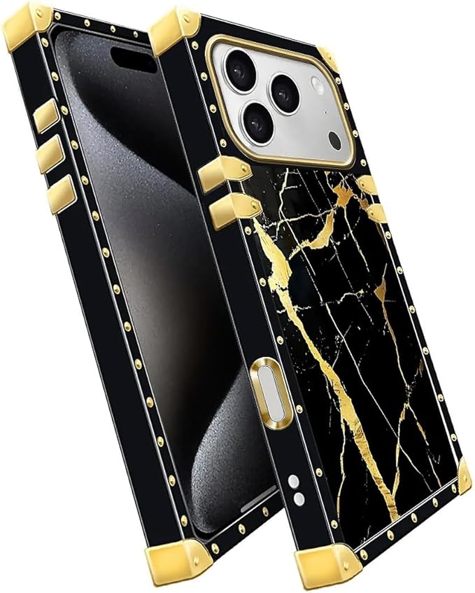 for iPhone 17 Pro Case Luxury Golden Decoration for Girl Women Soft TPU Shockproof Protective Hard PC Back for iPhone 17 Pro Crazy Pattern Black Gold Marble Nature