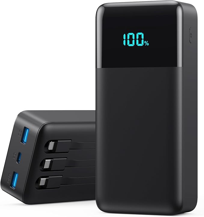 Portable Charger 60800mAh Power Bank with 3 Built-in Cable,25W PD USB C Power Bank Fast Phone Charging,QC4.0 Travel Outdoor Essential Portable Phone Battery Pack for iPhone 17/16/15/14,Galaxy Android