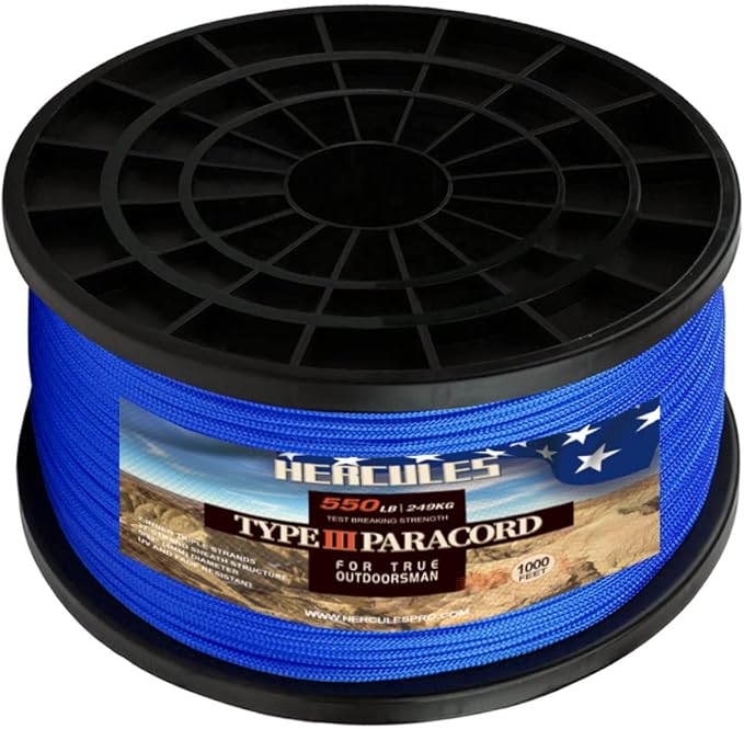 HERCULES Type III Paracord 550 Paracord Rope Parachute Cord, 1000' Royal Blue for Survival Rope, Survival Cord