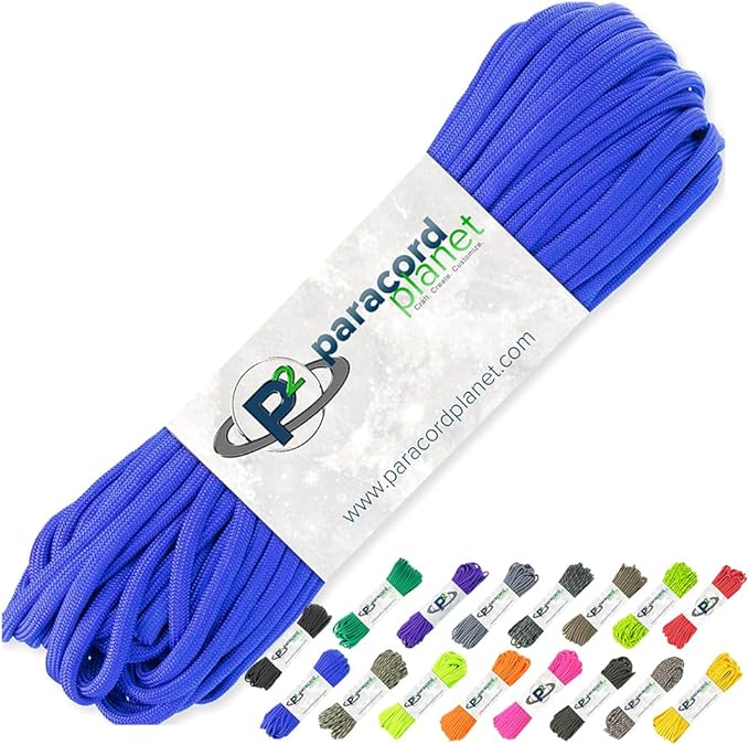 Paracord Planet 100 Feet Hanks Parachute 550 Cord Type III 7 Strand Paracord Electric Blue