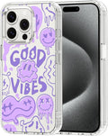 MOSNOVO Case for iPhone 15 Pro, [Buffertech 6.6ft Military-Grade Drop Protection] [Anti Peel Off Tech] Clear TPU Bumper Phone Case Cover Design - Good Vibes