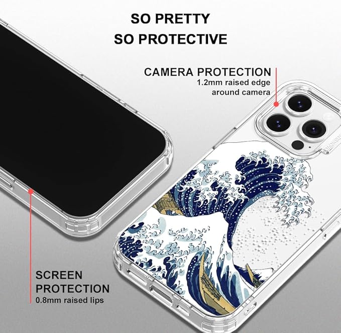 MOSNOVO Case for iPhone 14 Pro Max, [Buffertech 6.6ft Military-Grade Drop Protection] [Anti Peel Off Tech] Clear TPU Bumper Phone Case Cover Design - Great Wave