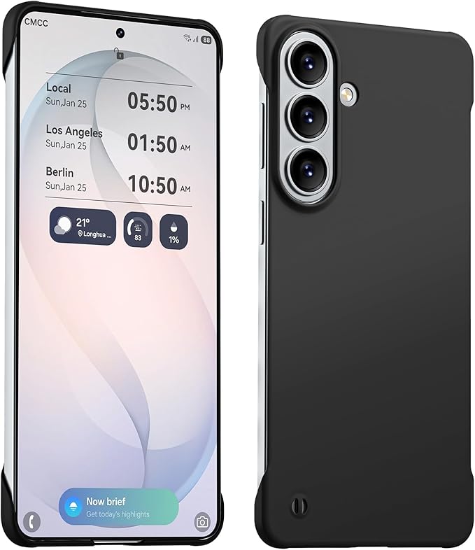 GRECAZO Slim Borderless for Samsung Galaxy S26 Plus Phone Case 6.7"(2026) Ultra-Thin Lightweight Frameless Matte Hard PC Cover Case with Pull Ring Minimalist Non Slip Rope-Black