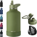 RUBYFLASK 64oz Insulated Water Bottle with Straw, Half Gallon Stainless Steel Vacuum Water Jug, Large Thermal Water Bottle Flask with Leakproof 3 Lids for Travel, Camping, Gym Sports Armygreen