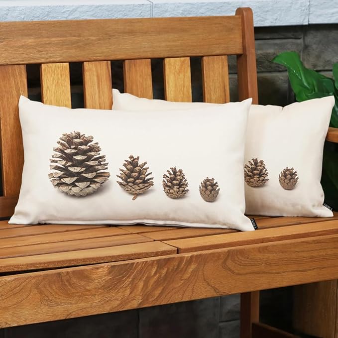 EKOBLA Pinecone Throw Pillow Case - Pine Cone Evergreen Coniferous Forest Plant Farmhouse Rectangle Cushion Cover - Cotton Linen - 12x20 Inches, Brown