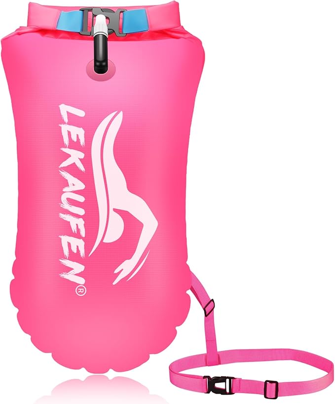 Swim Buoy for Open Water, 20L Swim Safety Float Waterproof Dry Bag for Swimmers Triathletes Kayakers Snorkelers, Swimming Pull Buoy for Safer Swim Training (Light Pink)
