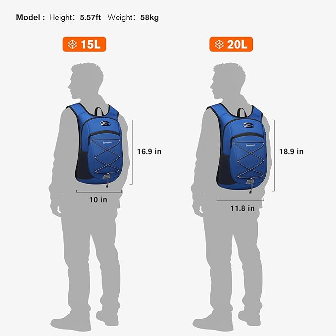 Ultra-Light Soft Daypack 15L/20L, Cushioned Breathable Back Panel Backpack, Lightweight Packable Travel Backpack (Blue, 20L)
