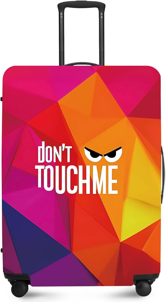 Don't Touch Me Funny Travel Luggage Cover-Neon Geometric Stretchable Airplane Suitcase Protector Sleeve,Universal Washable Fit for 28-30 Inch Checked Baggage,Water Resistant Durable Luggage Protector