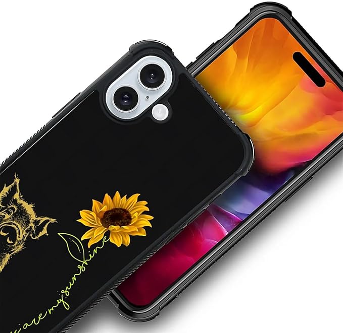 for iPhone 16 Case, Pig Sunflower Yellow Sunshine Pattern Graphic Design Girl Boy Soft Silicone Hard Acrylic Shock Protection for iPhone 16