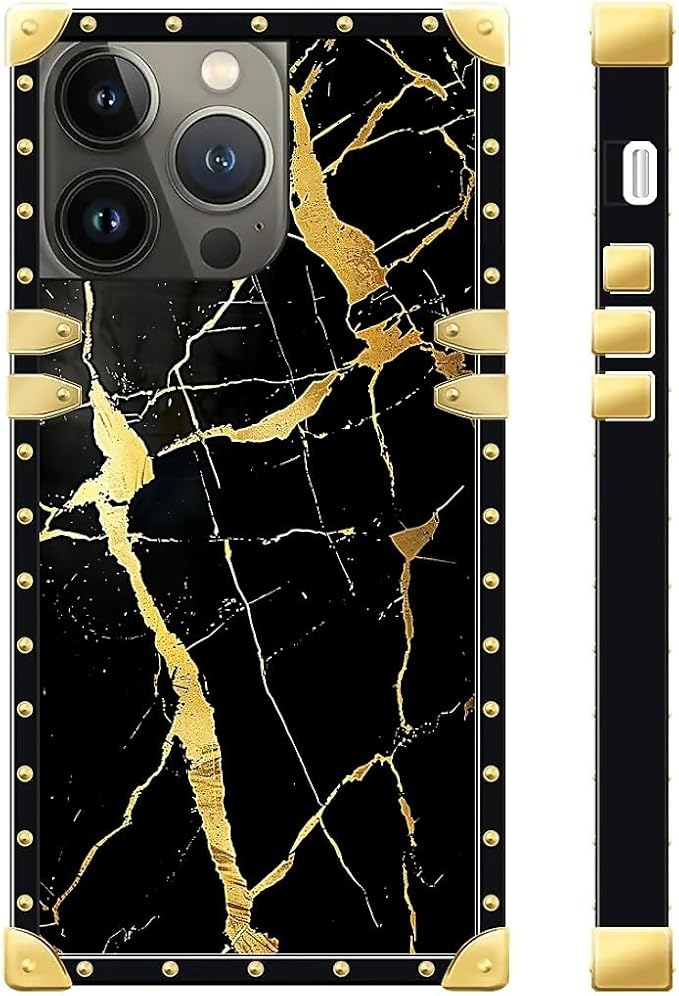 Compatible with iPhone 15 Pro Case, Black Gold Marble Nature Luxury Golden Decoration for Girl Women Soft TPU Shockproof Protective Hard PC Back for iPhone 15 Pro