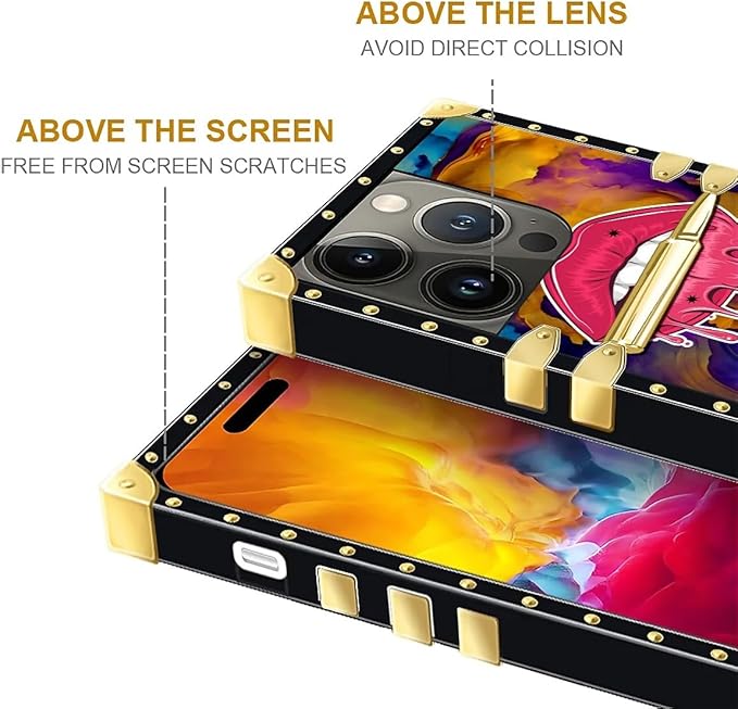 Compatible with iPhone 15 Pro Case, Cool Corlorful Lip Marble Luxury Golden Decoration for Girl Women Soft TPU Shockproof Protective Hard PC Back for iPhone 15 Pro