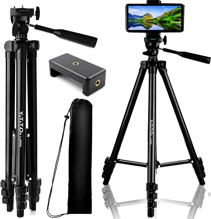 50" Aluminum Phone & Camera Tripod, Extendable Cell Phone Tripod Stand Compatible with iPhone/Android/Action Camera is Perfect for Live Streaming/Video Recording/Selfies