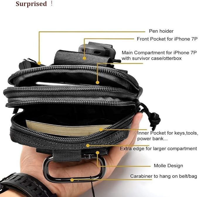 Belt Pouch, Tactical Molle Phone Pouch EDC Utility Pouches Waist Bag, Small Cell Phone Holster Gear Tool Gadget Pocket for Men