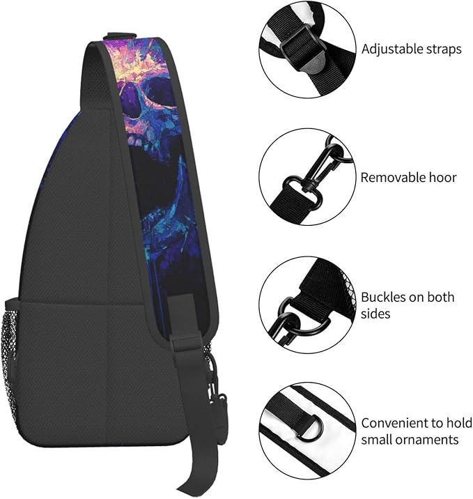 Trippy Skull Sling Bag Crossbody Travel Hiking Chest Backpack Shoulder Daypack For Women Men