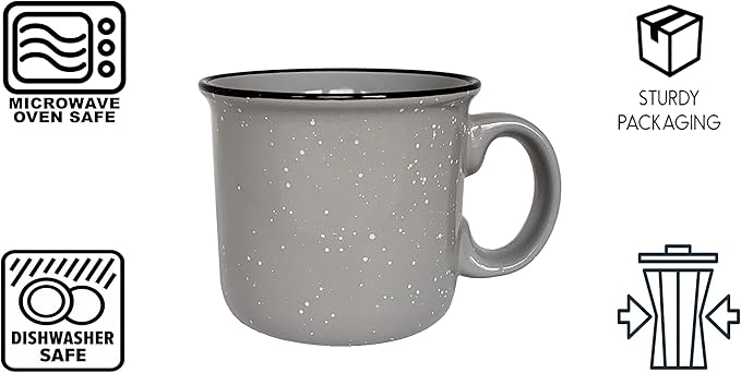 14oz Ceramic Campfire Coffee Mug (Set of 4), Gray with Speckled Finish - Durable Thick Walled Camping Style Cup for Outdoors or Home