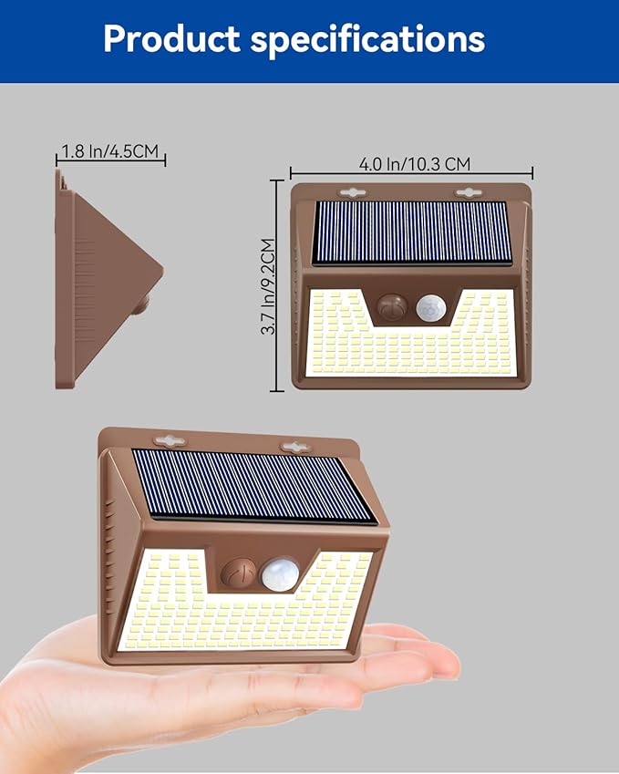 Peasur Brown Solar Lights Outdoor Motion Sensor 8 Pack, Ultra-Bright 3 Mode 140LED Fence Security Light Waterproof, Solar Wall Lighting for Patio Yard Step House Outside Cool White