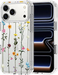 MOSNOVO for iPhone 17 Pro Max Case | Military Grade 6.6ft Drop Tested | Camera Control | Clear with Wildflowers Design