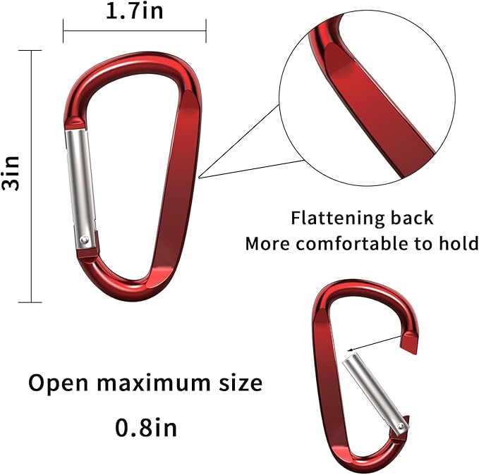 3" Aluminum Carabiner Clips, 12PCS D Ring Shape Keychain Carabiners Hook Buckle