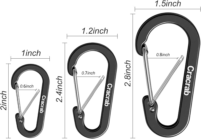 12Pcs Carabiner Clips Assorted Sizes Pack, Includes Small Medium Large 2/2.4/2.8 Inch Aluminum Carabiner Multicolor D Shape Keychain Clip for Backpack