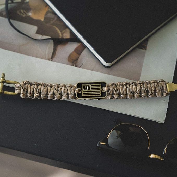 Hero Company Camo Paracord Bracelet - Tactical Survival Bracelet for Men with Bronze USA Flag - Helps Pair Military Veterans with a Companion Dog