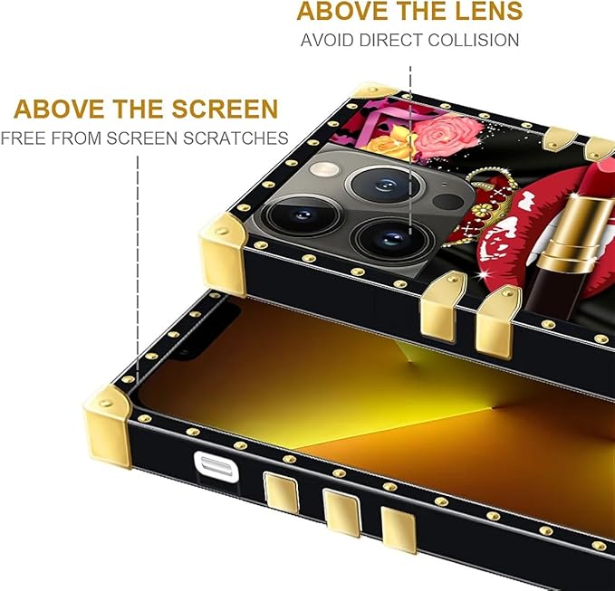 Compatible with iPhone 13 Pro Max Case, Queen Lip Crown Leopard Print Luxury Golden Decoration for Girl Women Soft TPU Shockproof Protective Hard PC Back for iPhone 13 Pro Max