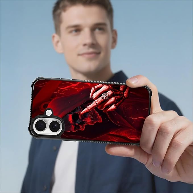 for iPhone 17 Case,for MagSafe Graphic Design for Girl Boy Soft Silicone Hard Acrylic Shock Protection Designed for iPhone 17 Gestures Funny Skull Pattern