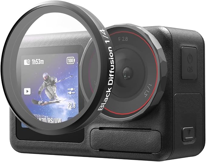 TELESIN Black Diffusion 1/4 Filter for DJI Osmo Action 5 Pro/4/3, Cinematic Mist Filter for Soft Highlight Glow & Skin Smoothing, HD Optical Glass Multi-Coated Lens Filter with Aluminum Frame