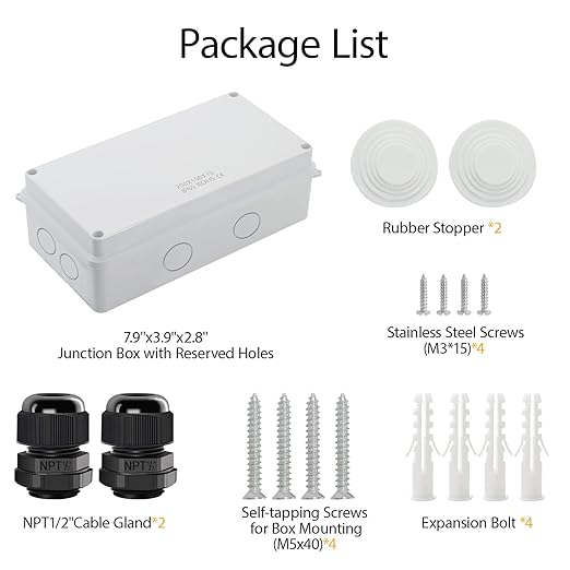 LeMotech Junction Box, Electrical Box IP65 Water Resistant Dustproof ABS Plastic Project Enclosure for Electronics White 7.9 x 3.9 x 2.8 inch
