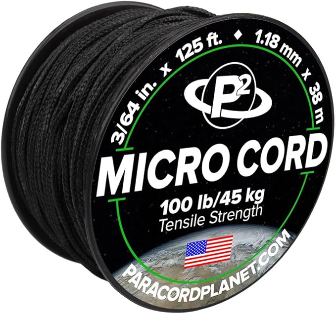 Paracord Planet Micro Paracord – Thin Braided Cord for Crafting, Fishing, and DIY Projects in 125 ft Spools – Black