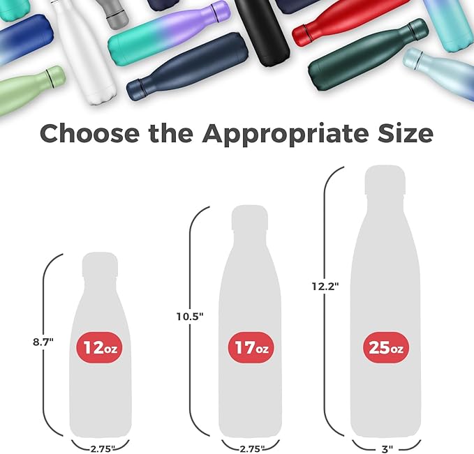 Volhoply 17oz Insulated Stainless Steel Water Bottle, Double Wall Vacuum Flask, Keeps Cold 24h & Hot 12h, Available in Packs of 1, 4, or 8（Red,1 Pack）