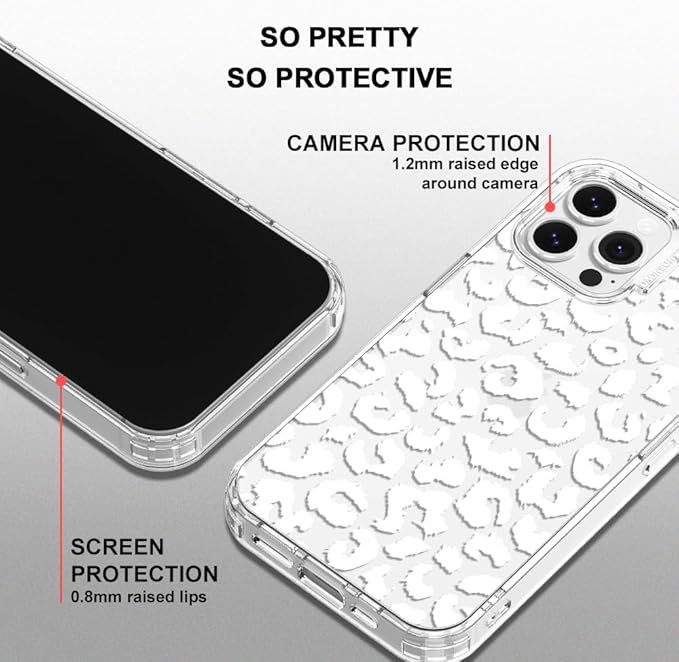 MOSNOVO Case for iPhone 13 Pro Max, [Buffertech 6.6ft Military-Grade Drop Protection] [Anti Peel Off Tech] Clear TPU Bumper Phone Case Cover Design - White Leopard Print