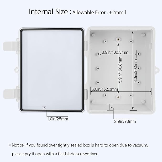 ABS Plastic Dustproof Waterproof IP65 Junction Box Hinged Shell Universal Electrical Project Enclosure Gray, with PC Transparent Clear Cover 8.7 x 6.7 x 4.3inch(220 x170 x110mm)