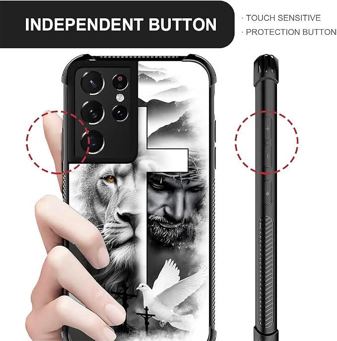 for Samsung Galaxy S21 Ultra Case, Lion Cross Jesus Christ Dove Pattern Graphic Design Girl Boy Soft Silicone Hard Acrylic Shock Protection for Samsung Galaxy S21 Ultra
