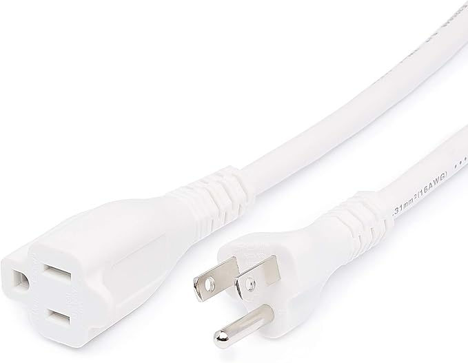 Amazon Basics Extension Cord, 3 Ft, 3-Prong Outlet Extender, Indoor Use, 13 Amps, 125V, White, 2-Pack