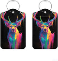 2Pcs Vibrant Deer Luggage Tags for Suitcases, 2.83x4.53 Artistic Animal ID Labels with Privacy Cover, Neon Geometric Bag Tags for Backpacks, Travel Gifts for Men & Women, Set of 2