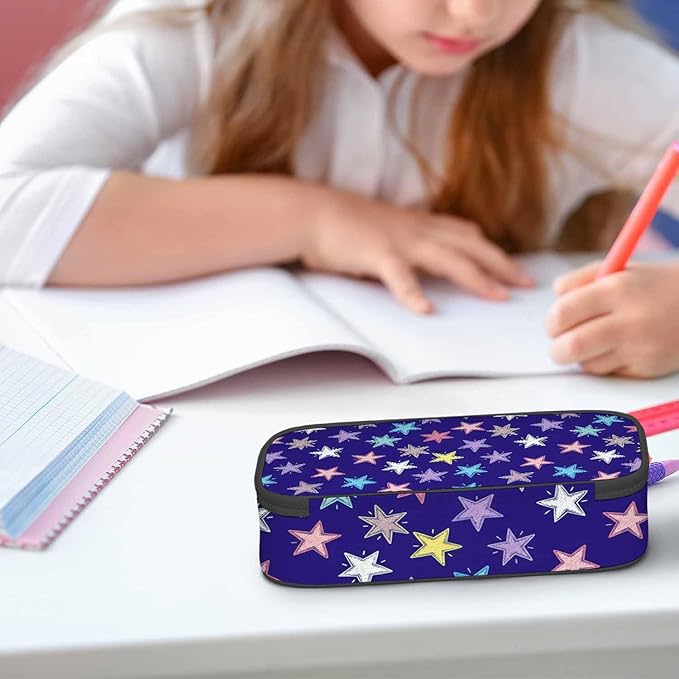 Colorful Stars Pencil Case Woven Stars Purple Blue Red Pencil Bag Pouch Box Organizer for College School Students Boy Girl