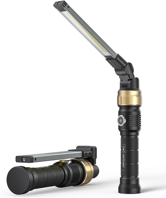 HOTLIGH Rechaegeable Work Light, 5000mAh Magnetic Flashlight with 360° Rotate Foldable Design, 1200 Lumens Led Work Light, Mechanic Light for Car Repairing/Emergency