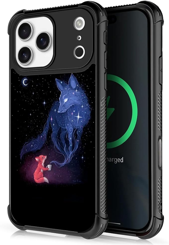 for iPhone 17 Pro Max Case,for MagSafe Graphic Design for Girl Boy Soft Silicone Hard Acrylic Shock Protection Designed for iPhone 17 Pro Max Galaxy Fox Wolf Pattern
