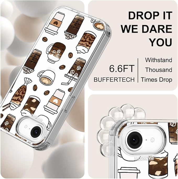MOSNOVO for iPhone 17e Case/iPhone 16e Case, Shockproof Military-Grade Protection 6.6ft Drop Tested, Clear Phone Case for iPhone 16e / iPhone 17e, Coffee Design