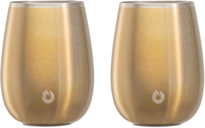 SNOWFOX Premium Vacuum Insulated Stainless Steel Grand Pinot Wine Glass, Chilled Wine Stays Icy Cold, Stemless Cocktail Glasses, Elegant Home Entertaining, Classic Barware, 12oz, Shimmer Gold