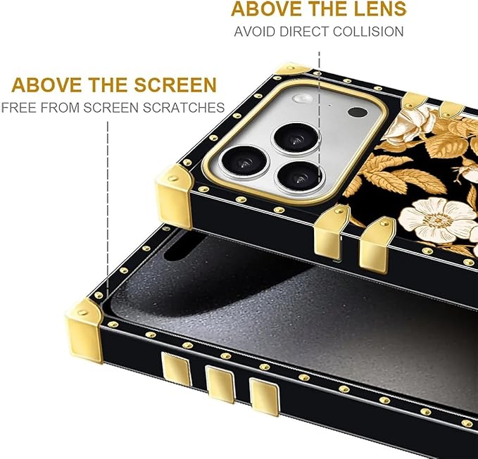 for iPhone 17 Pro Max Case Luxury Golden Decoration for Girl Women Soft TPU Shockproof Protective Hard PC Back for iPhone 17 Pro Max Crazy Pattern Blooming Rose Golden Flower
