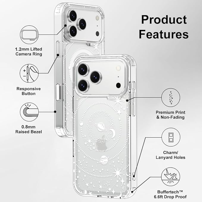 MOSNOVO for iPhone 17 Pro Max Case | Military Grade 6.6ft Drop Tested | Camera Control | Clear with Galaxy Design