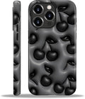 for iPhone 16 Pro Case,HL2 Cute Cool Cherry Black Hybrid 2 Layer Hard Shell Silicone Protective Pattern Design Case