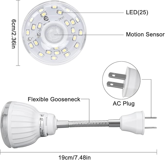 Plug in Motion Sensor Night Light Indoor, PIR Infrared Motion-Activated LED Night Light for AC Outlet,Dusk to Dawn Sensor Smartlight,360° Directional Rotating for Garage Stairway, 3W White, 2 PCS
