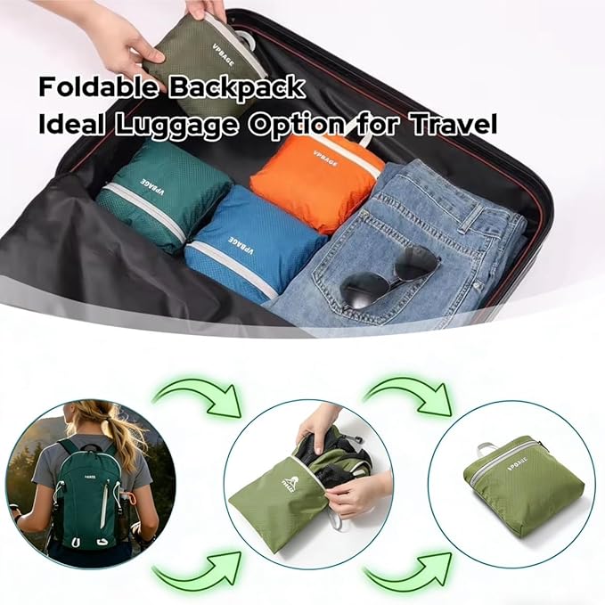 VPBAGE 15L Water-resistant Hiking Daypack, Small Backpack Travel Outdoor, Lightweight Day Pack with Tool Loops